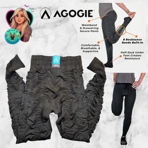 AGOGIE Womens Small Black Ruched Resistance Band Leggings 20+ Built-in Half Sock